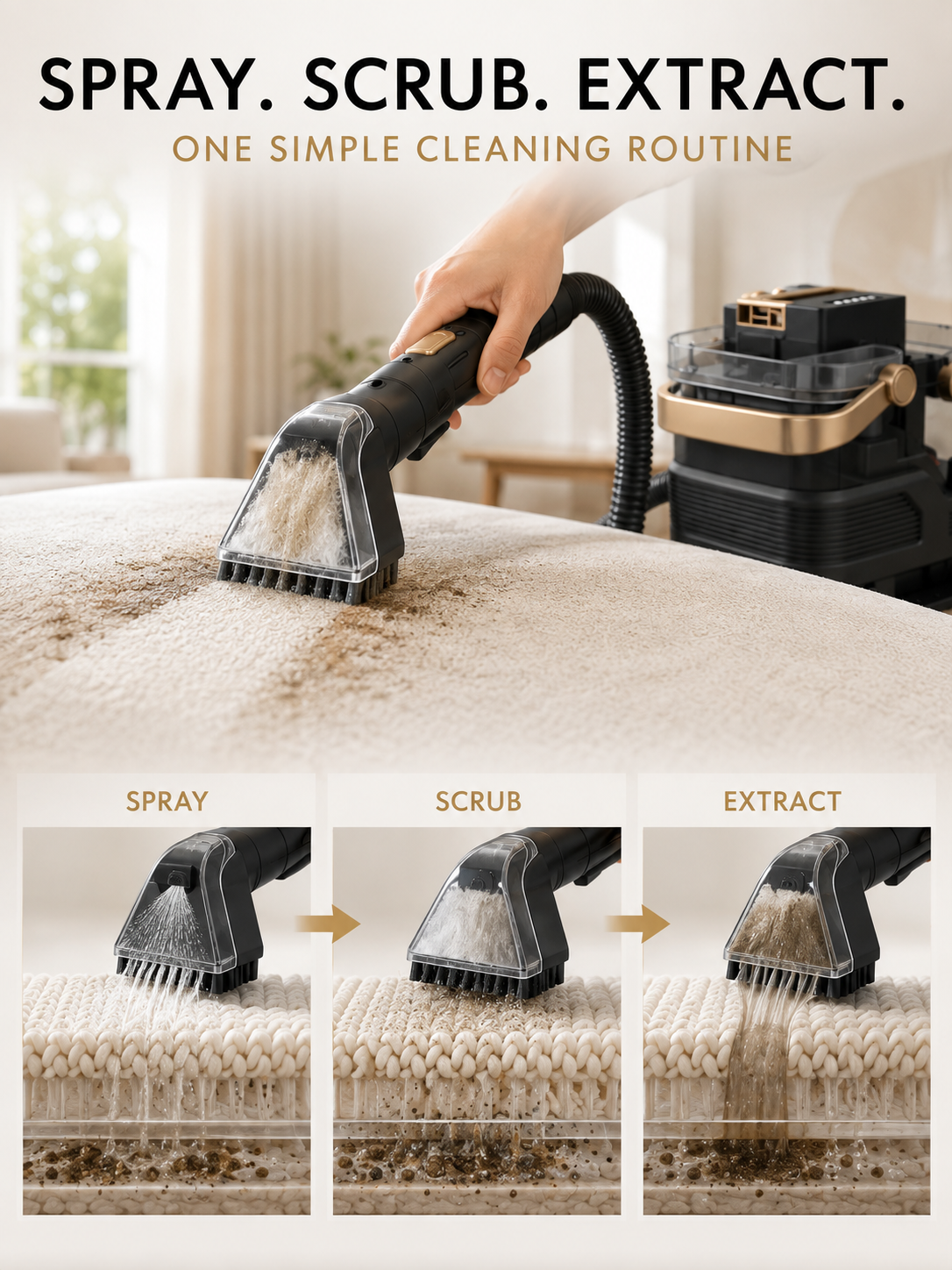 Carpet Spot Cleaner Machine with Heavy-Duty Bristles, 15KPa Strong Suction, and 450W Power – Ideal for Sofas, Cushions, and Curtains (US Plug, 110V, 54W Cooling, 42W Heating)